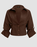 Collared Button Front Crop Shirt in Chocolate Fondae