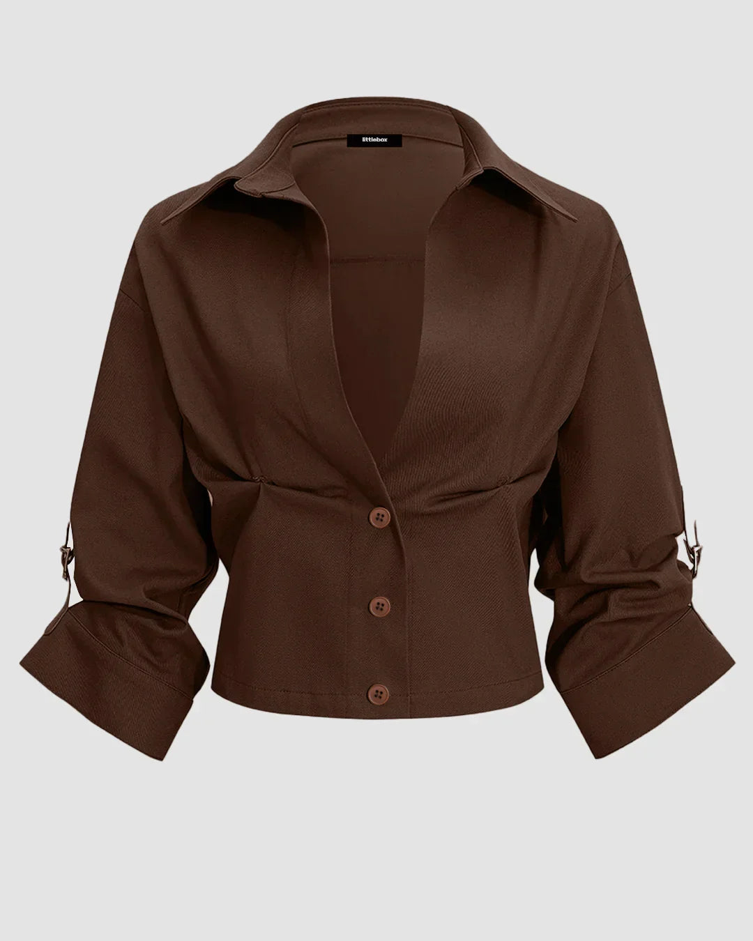 Collared Button Front Crop Shirt in Chocolate Fondae