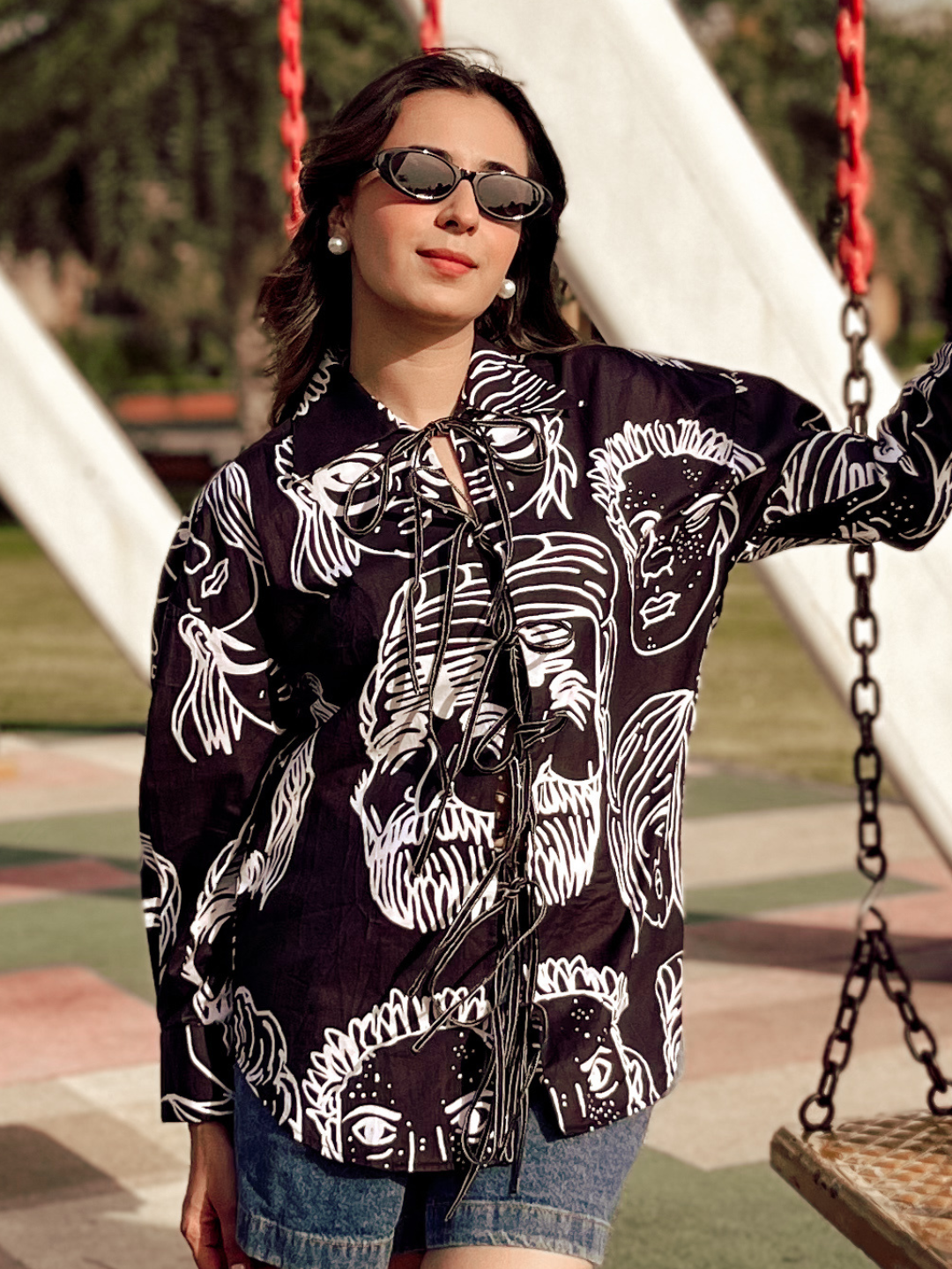 Printed Tie-Up Full Sleeve Cotton Shirt - Pinkkup