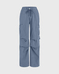 Utility Wear Drawstring Cargo Pants In Light Blue