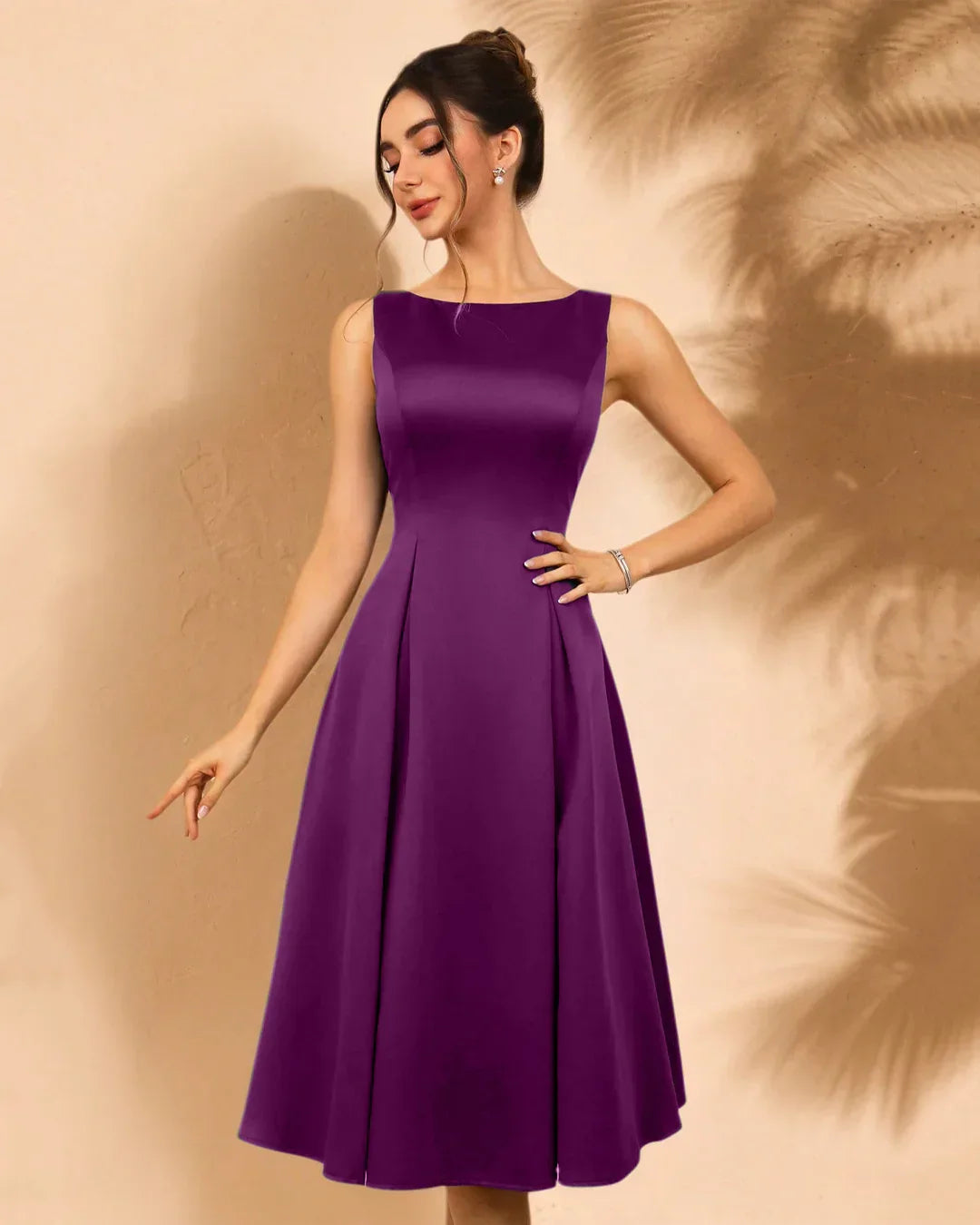 V-Back Fit and Flare Midi Dress in Wine