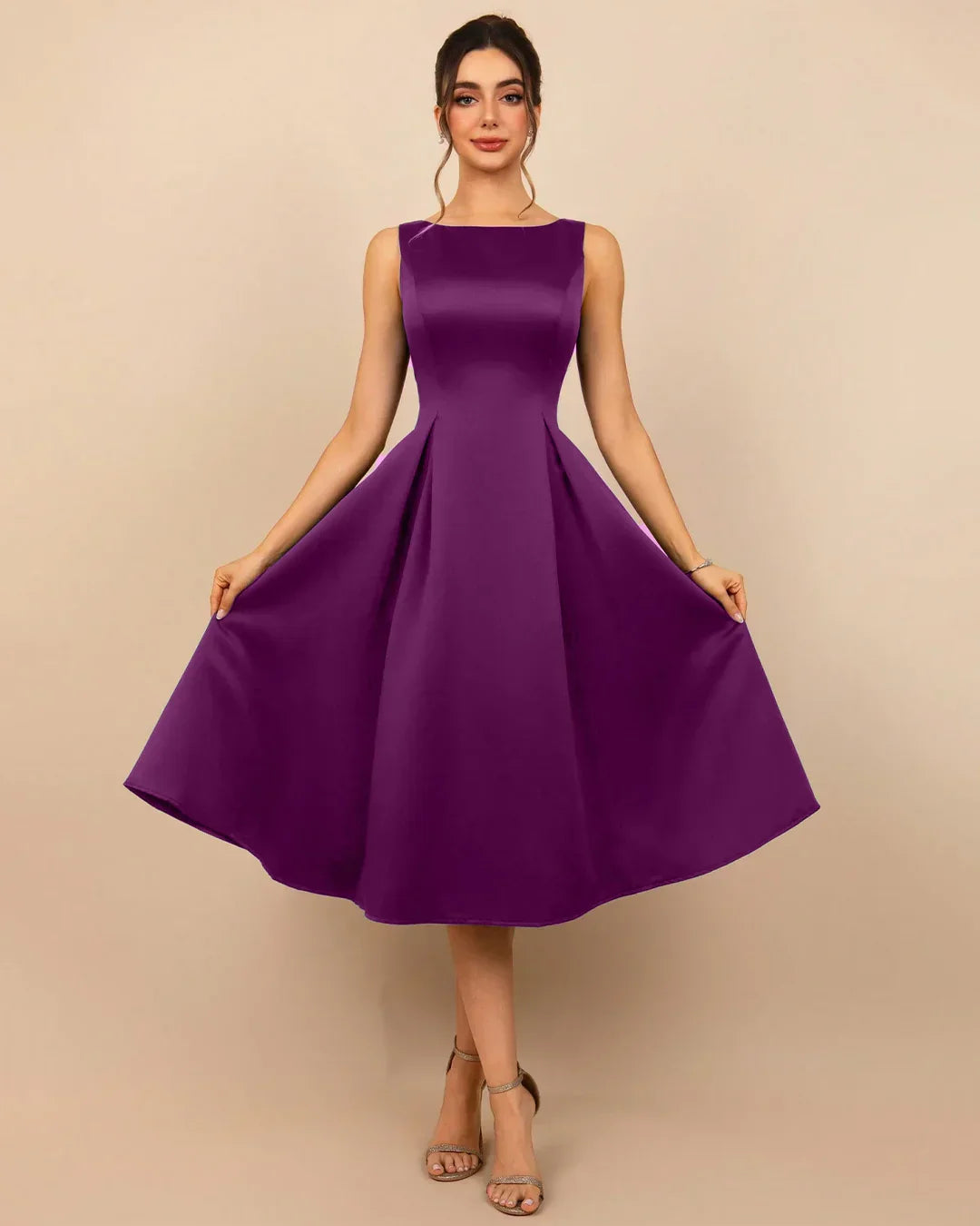 V-Back Fit and Flare Midi Dress in Wine