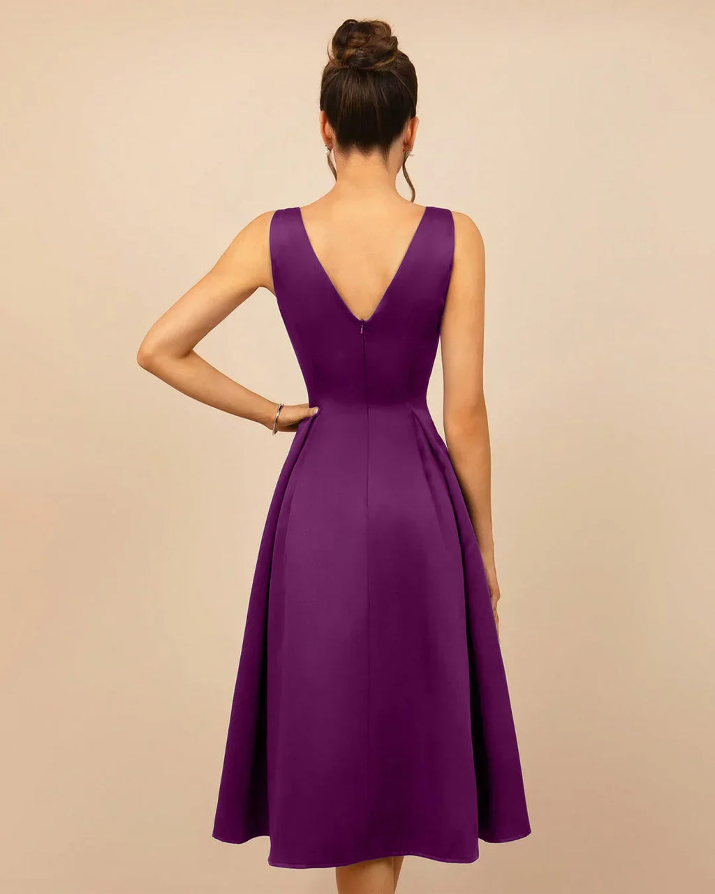 V-Back Fit and Flare Midi Dress in Wine