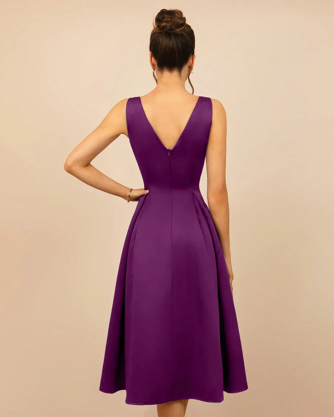 V-Back Fit and Flare Midi Dress in Wine