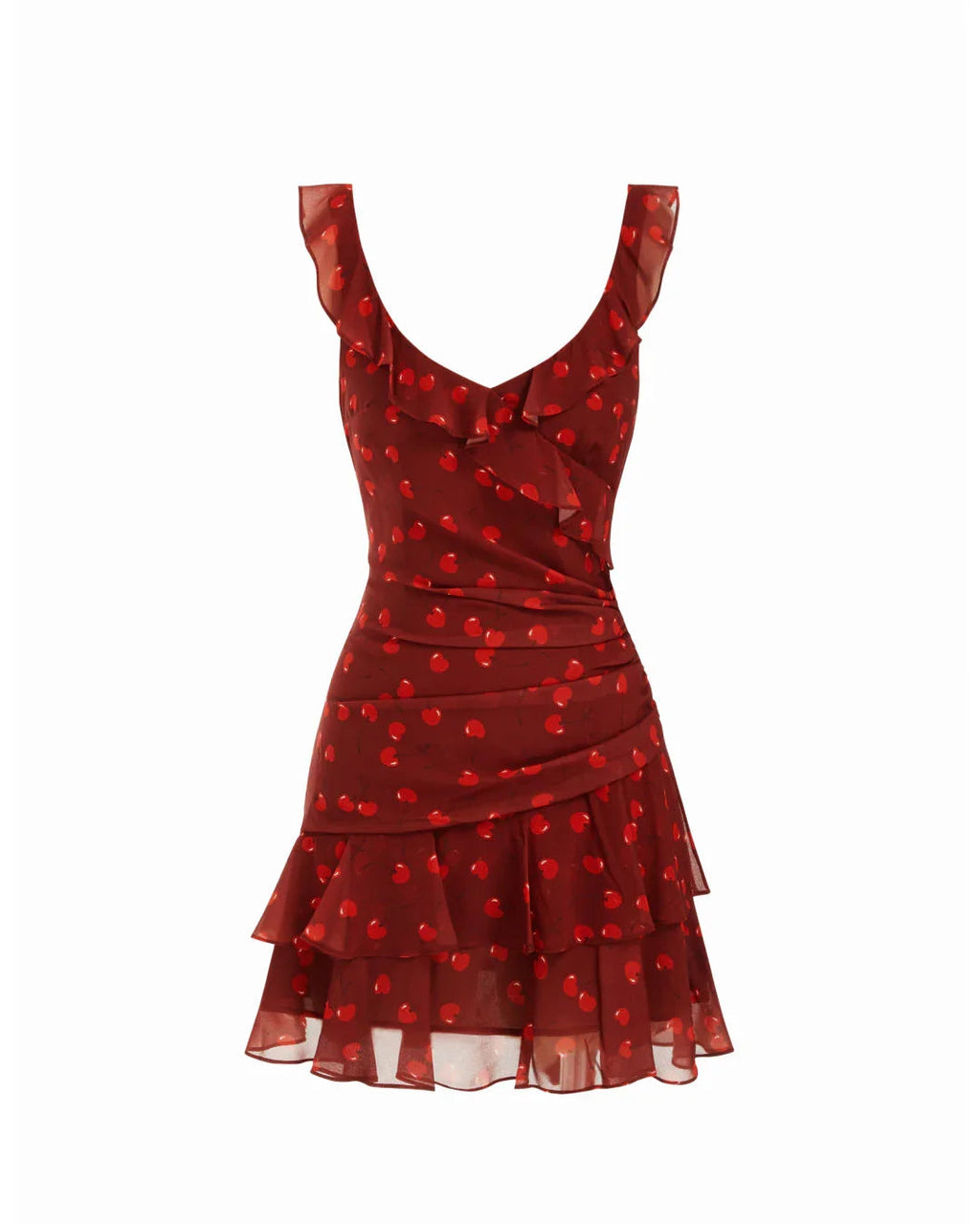 V-Neck Fit & Flare Cherry Print Sleeveless Mini Dress in Red