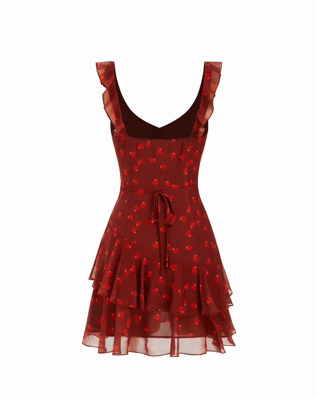 V-Neck Fit & Flare Cherry Print Sleeveless Mini Dress in Red