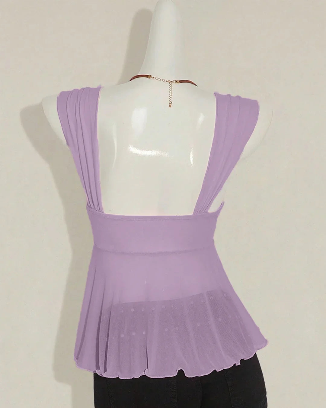 V-Neck Layered Ruffle Tie Front Sleeveless Top in Purple