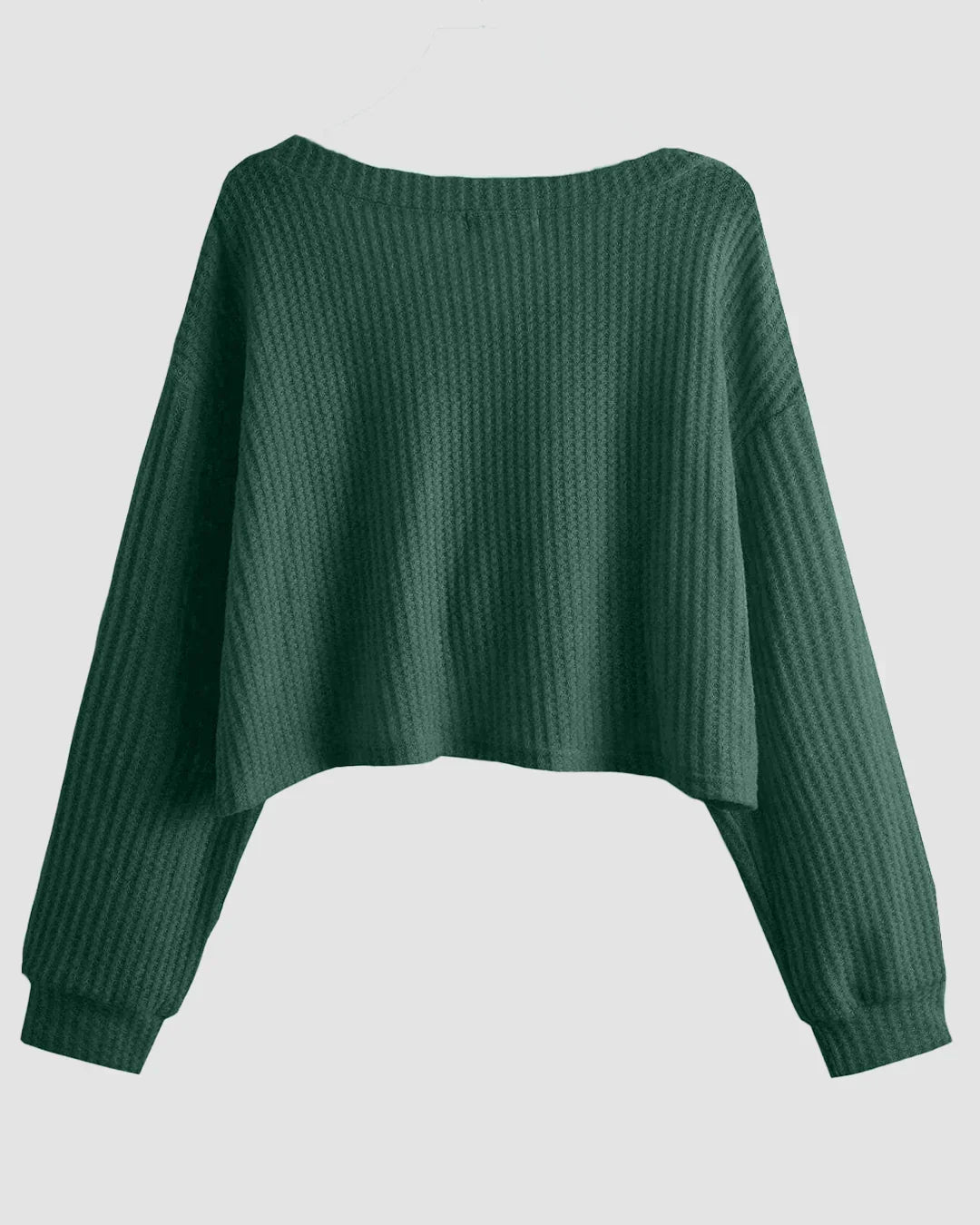 V-Neck Ribbed Long Sleeve Crop Top Sweater in Green