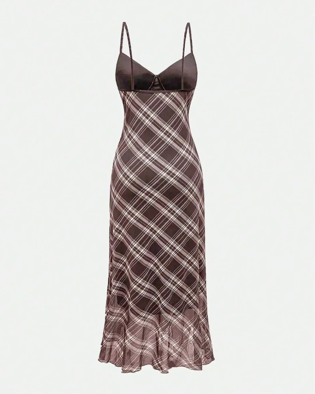 V-Neck Slim Fit Plaid Sleeveless Maxi Dress