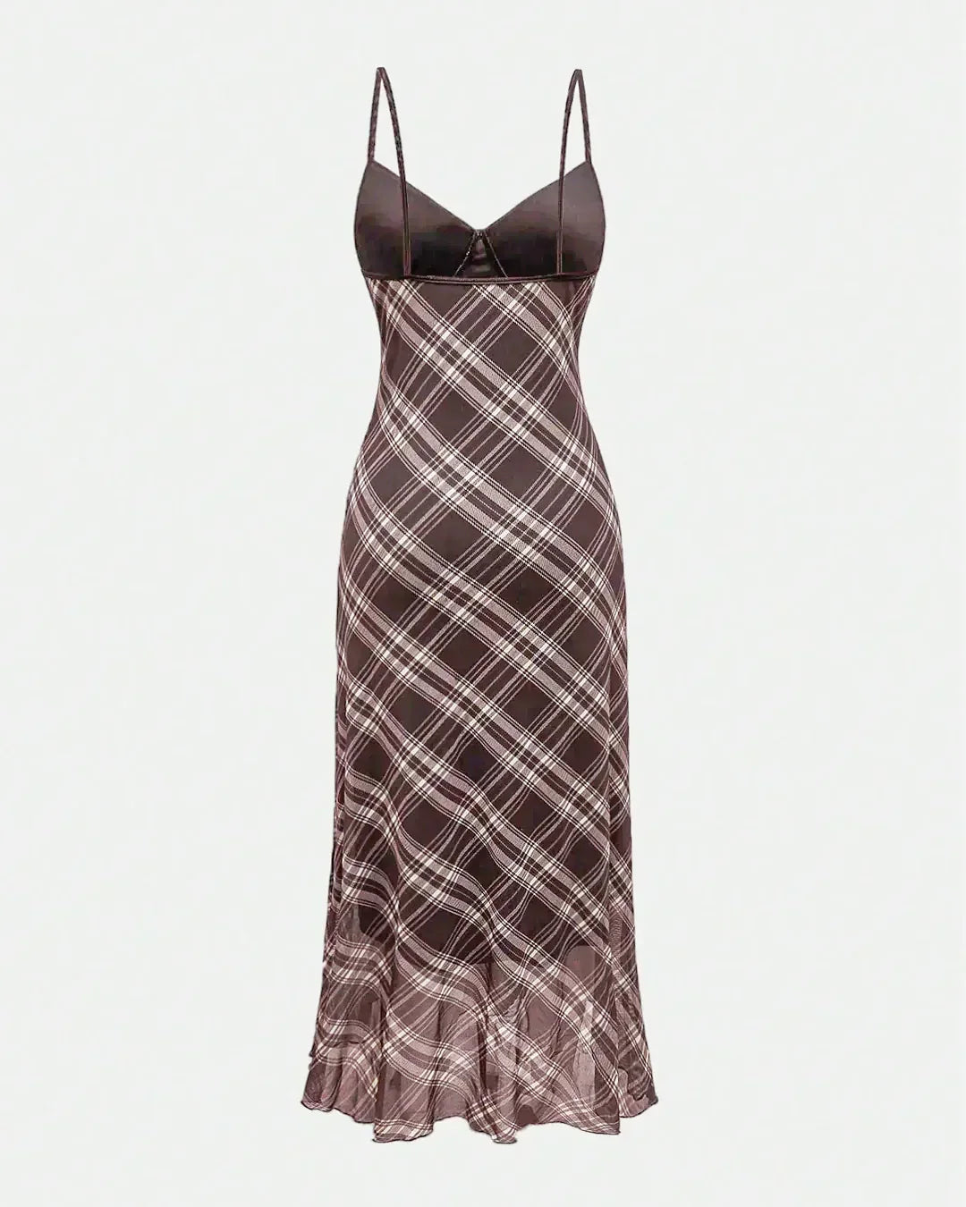 V-Neck Slim Fit Plaid Sleeveless Maxi Dress