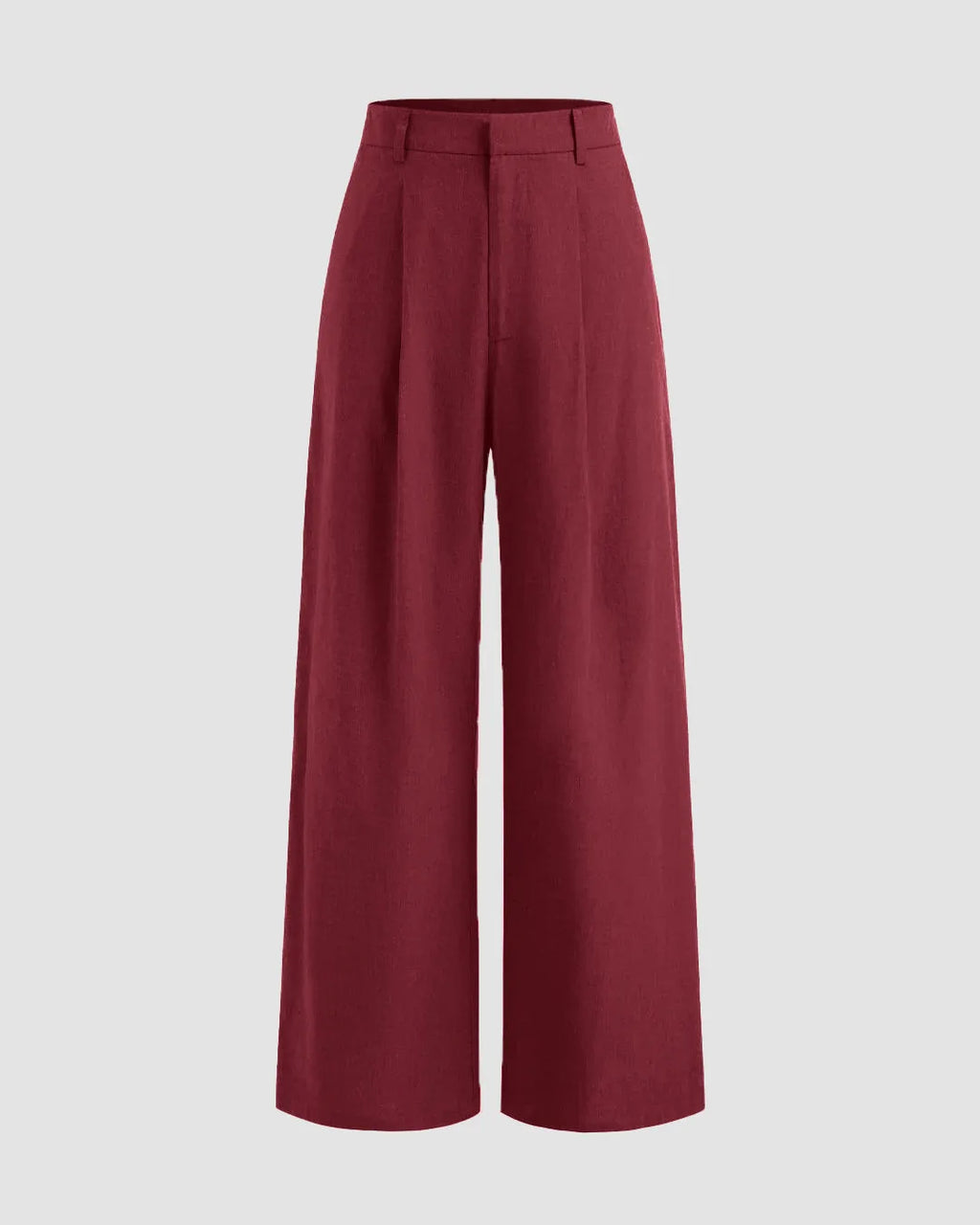 V-Neck Solid Button Vest & Mid Rise Pocket Wide Leg Trousers In Burgundy
