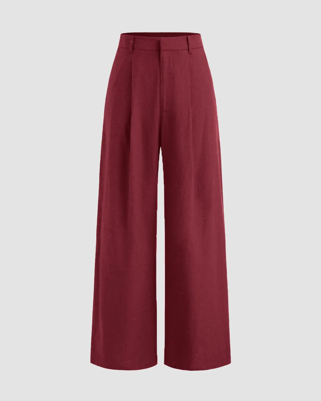 V-Neck Solid Button Vest & Mid Rise Pocket Wide Leg Trousers In Burgundy
