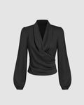 V-Neck Wrap Zip Long Sleeve Blouse