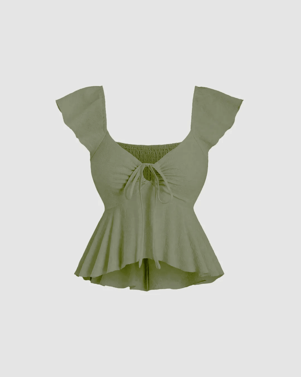 V-Neckline Front Knot Y2K Outfit In Herbal Green