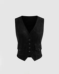V-neck Solid Button Pocket Vest In Black
