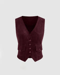 V-neck Solid Button Pocket Vest In Wine