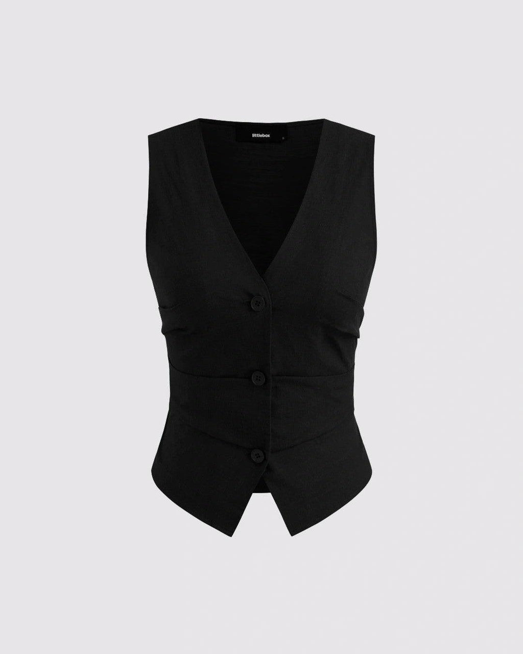 V-neck Solid Button Vest & Mid Rise Pocket Wide Leg Trousers In Black