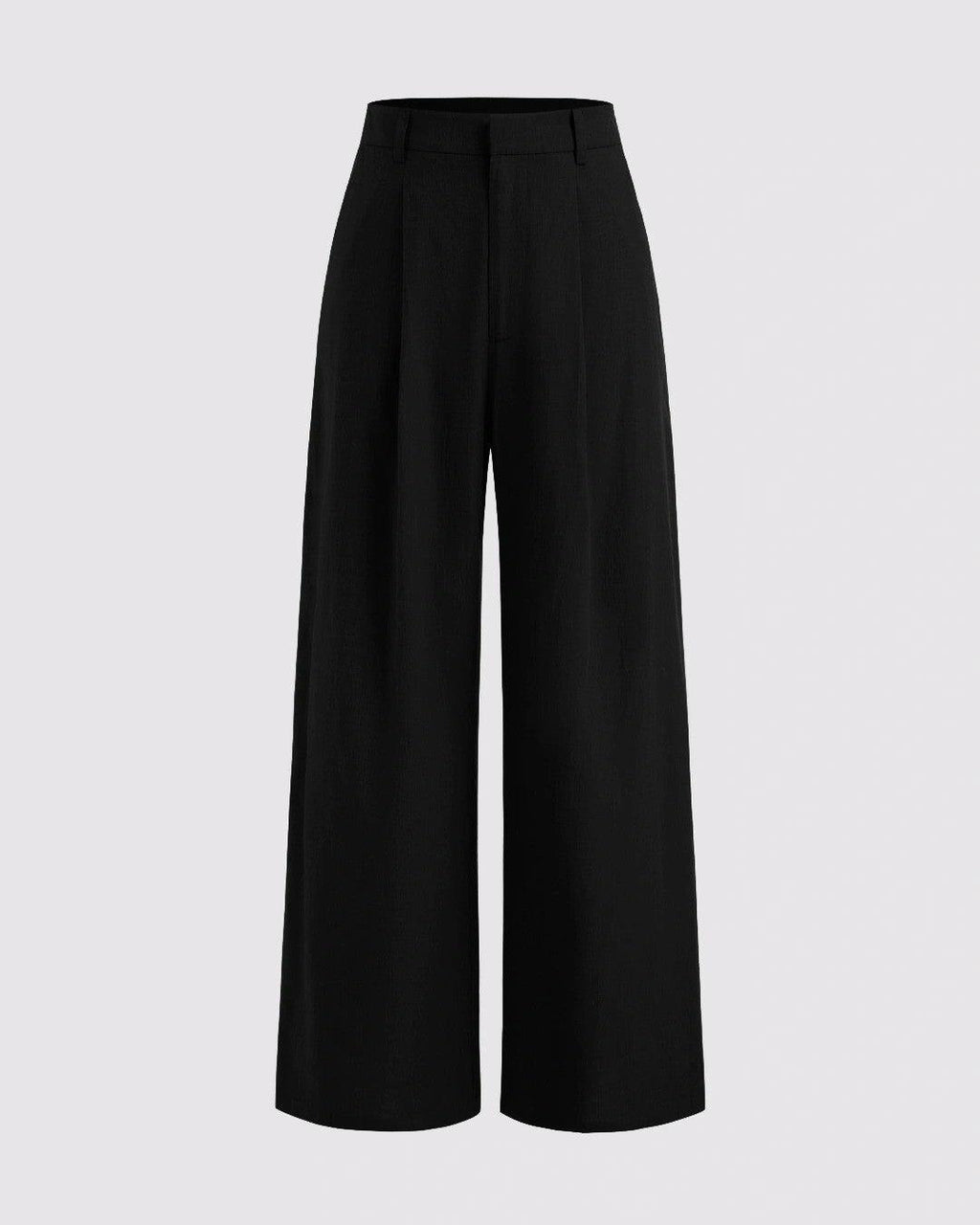 V-neck Solid Button Vest & Mid Rise Pocket Wide Leg Trousers In Black