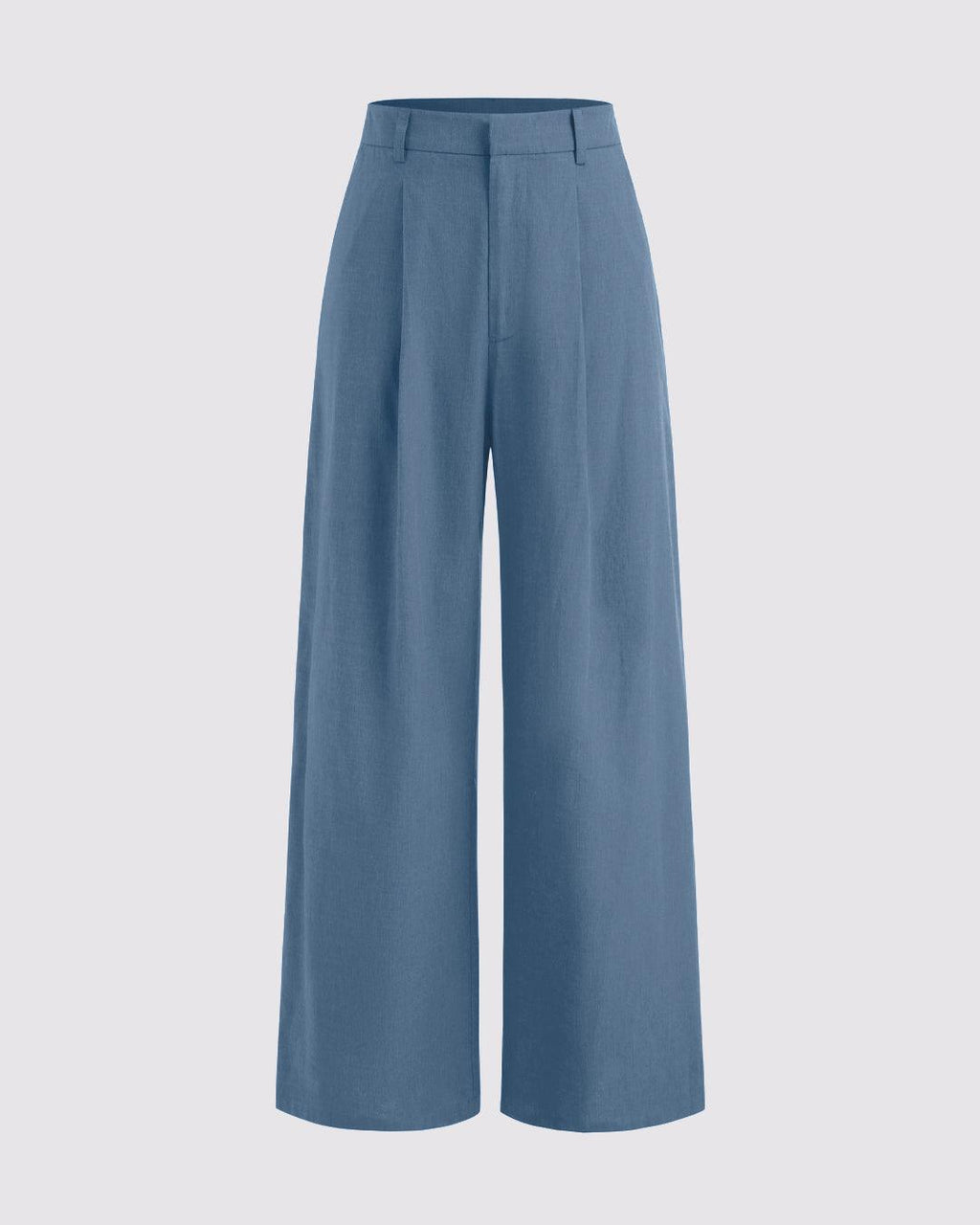 V-neck Solid Button Vest & Mid Rise Pocket Wide Leg Trousers In Blue