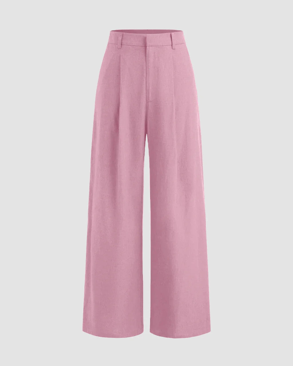 V-neck Solid Button Vest & Mid Rise Pocket Wide Leg Trousers In Dark Pink