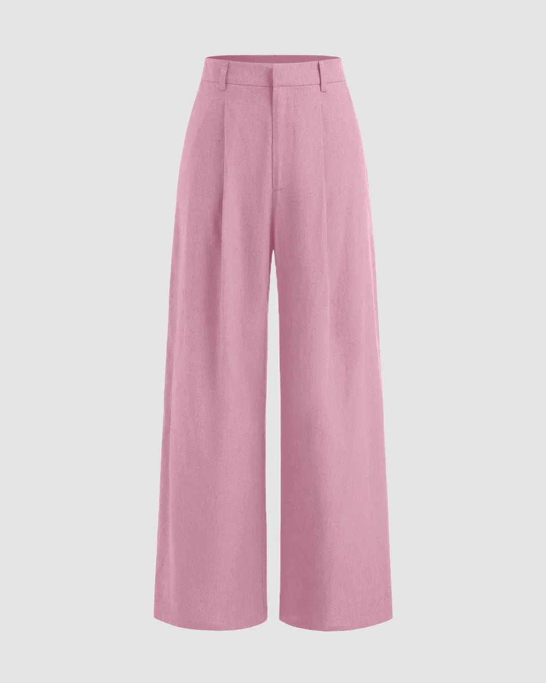 V-neck Solid Button Vest & Mid Rise Pocket Wide Leg Trousers In Dark Pink