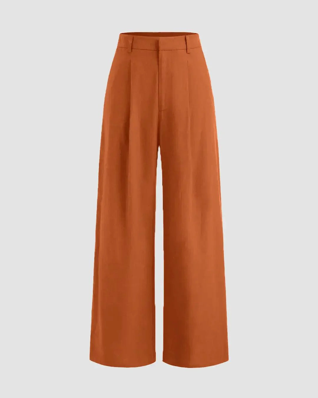 V-neck Solid Button Vest & Mid Rise Pocket Wide Leg Trousers In Rust Orange