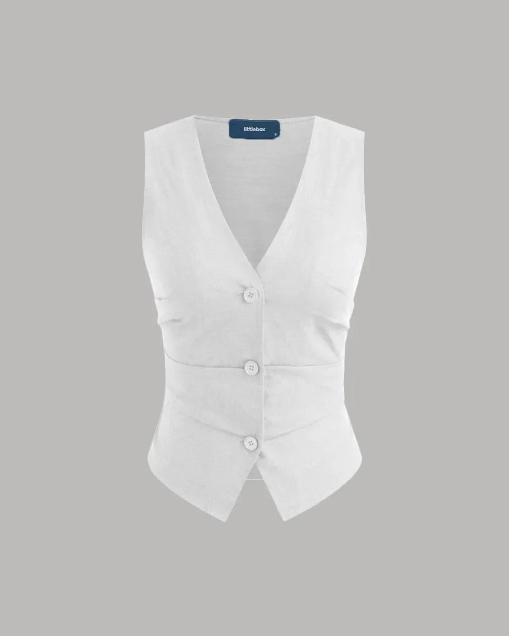 V-neck Solid Button Vest & Mid Rise Pocket Wide Leg Trousers In White