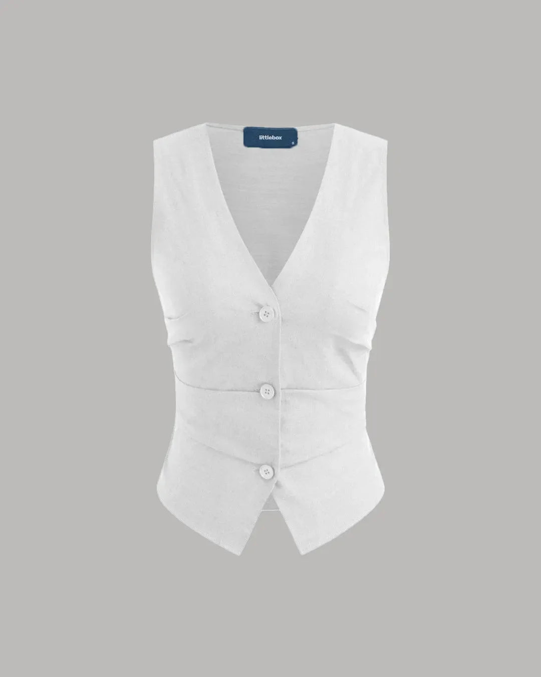 V-neck Solid Button Vest & Mid Rise Pocket Wide Leg Trousers In White