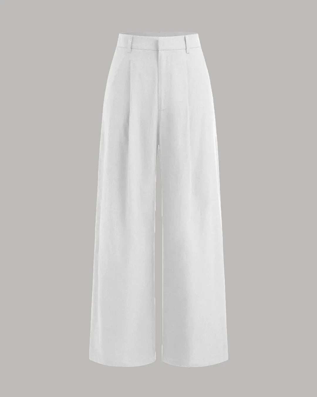V-neck Solid Button Vest & Mid Rise Pocket Wide Leg Trousers In White