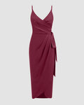 V-neck Wrap Knotted Maxi Dress In Rose Red