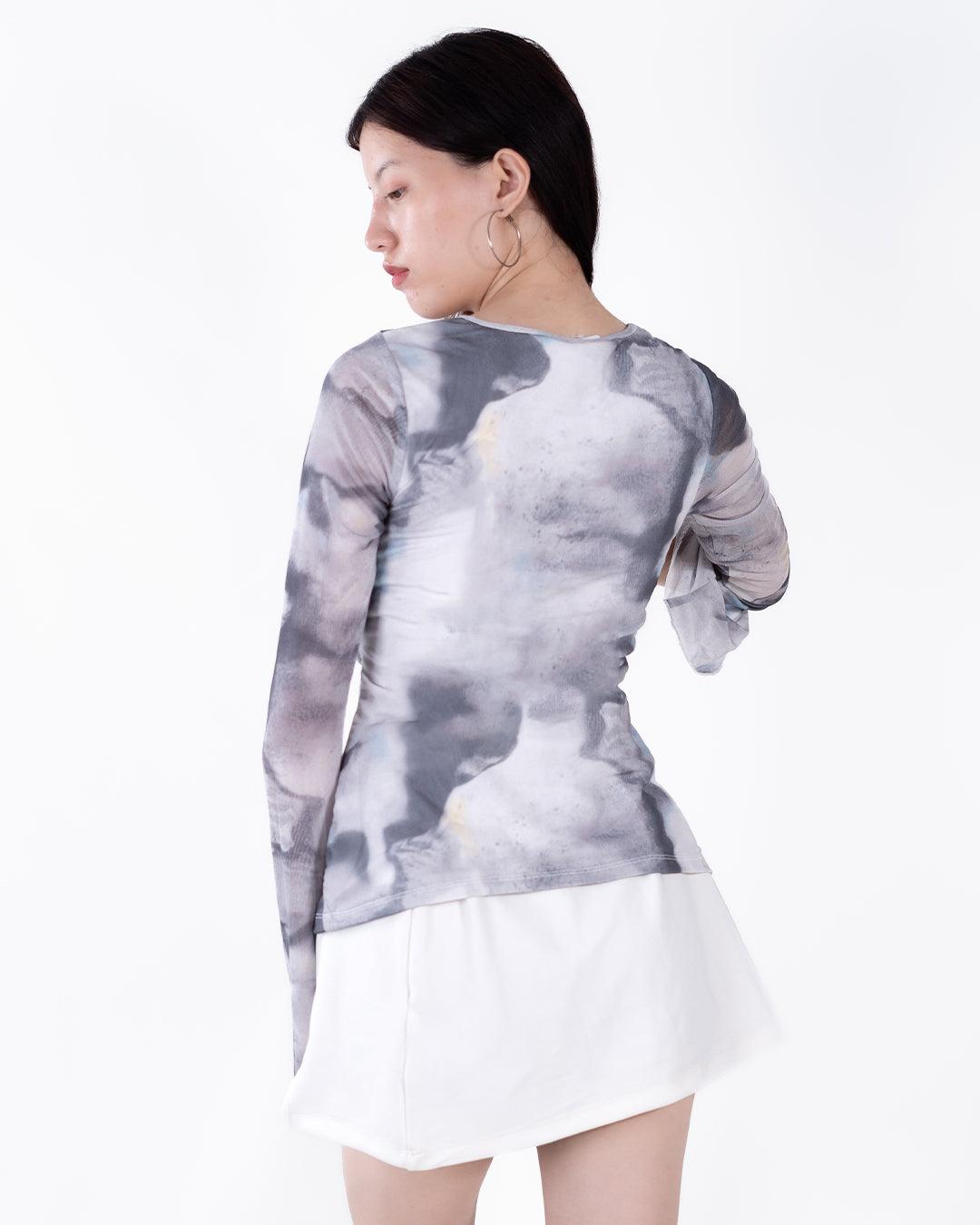 V Neck Front Knot Spring Summer Tie Dye Flare Long Sleeve Top