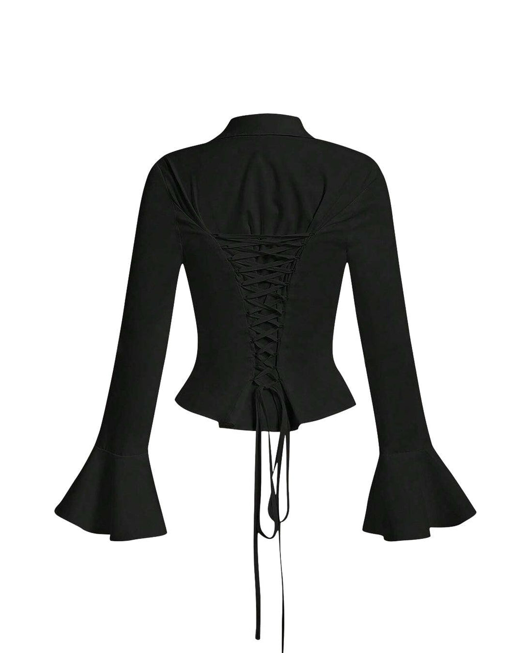 V Neck Ruched Front Knot Detail Full Sleeve Top in Black