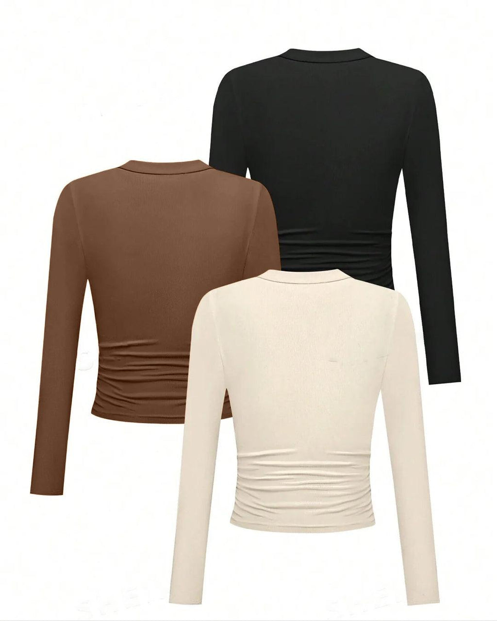 V Neck Ruched Stretch Full Sleeve Crop Top Set in Multi