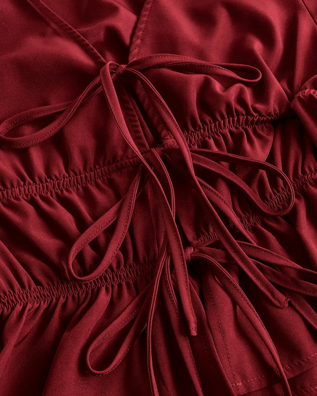 V Neck Tie Up Long Sleeve Flare Crop Top in Red