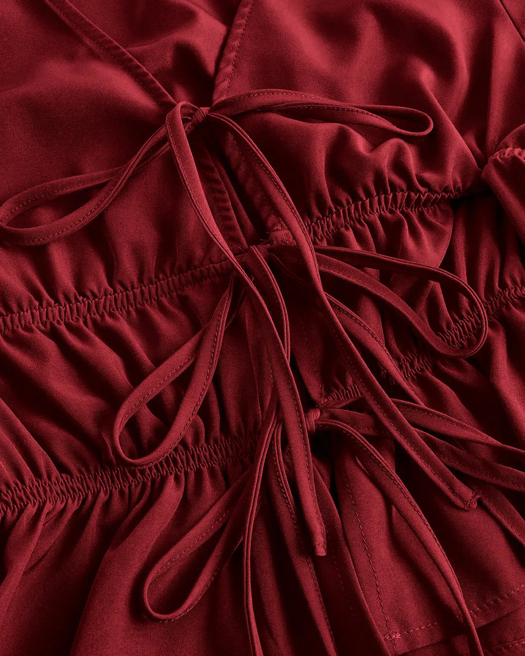 V Neck Tie Up Long Sleeve Flare Crop Top in Red