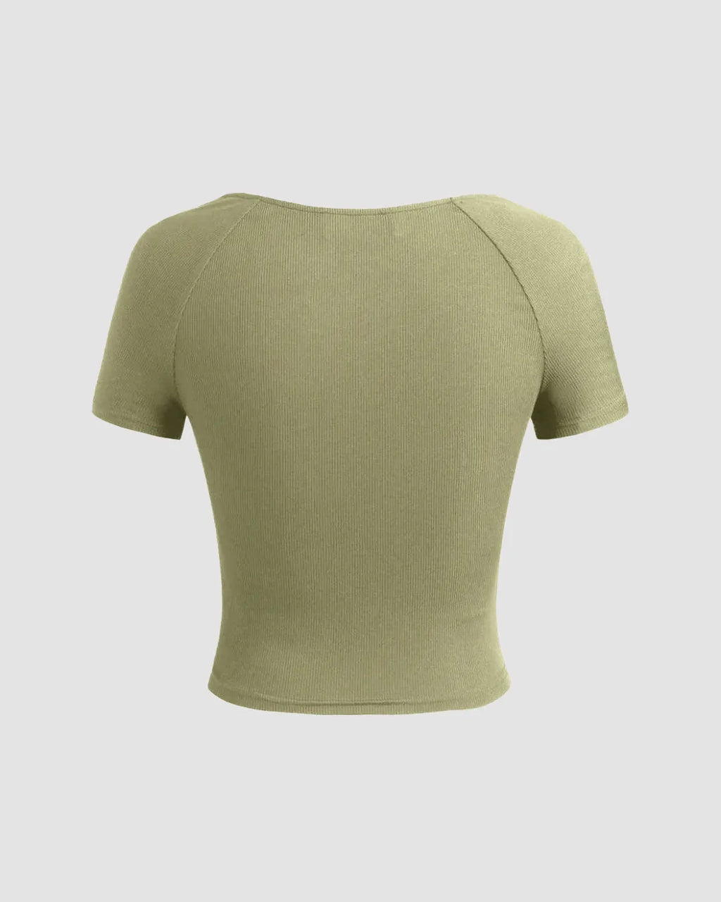 V Neck Wrap Front Ruched Short Sleeve Top in Green