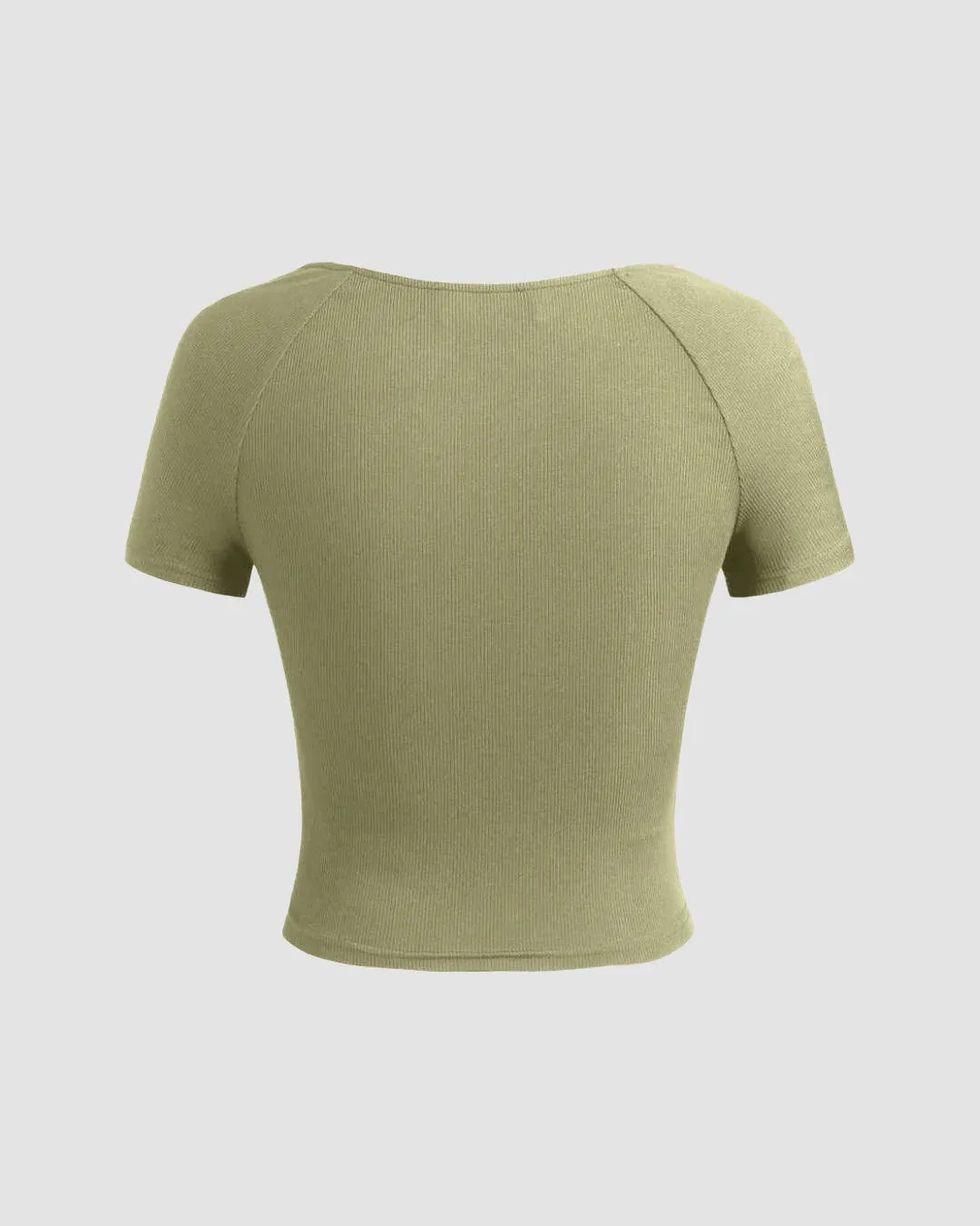 V Neck Wrap Front Ruched Short Sleeve Top in Green