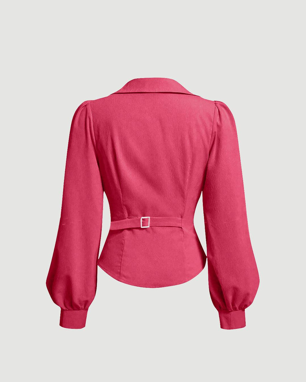 V Neck Wrap Front With Lantern Sleeve Top in Pink