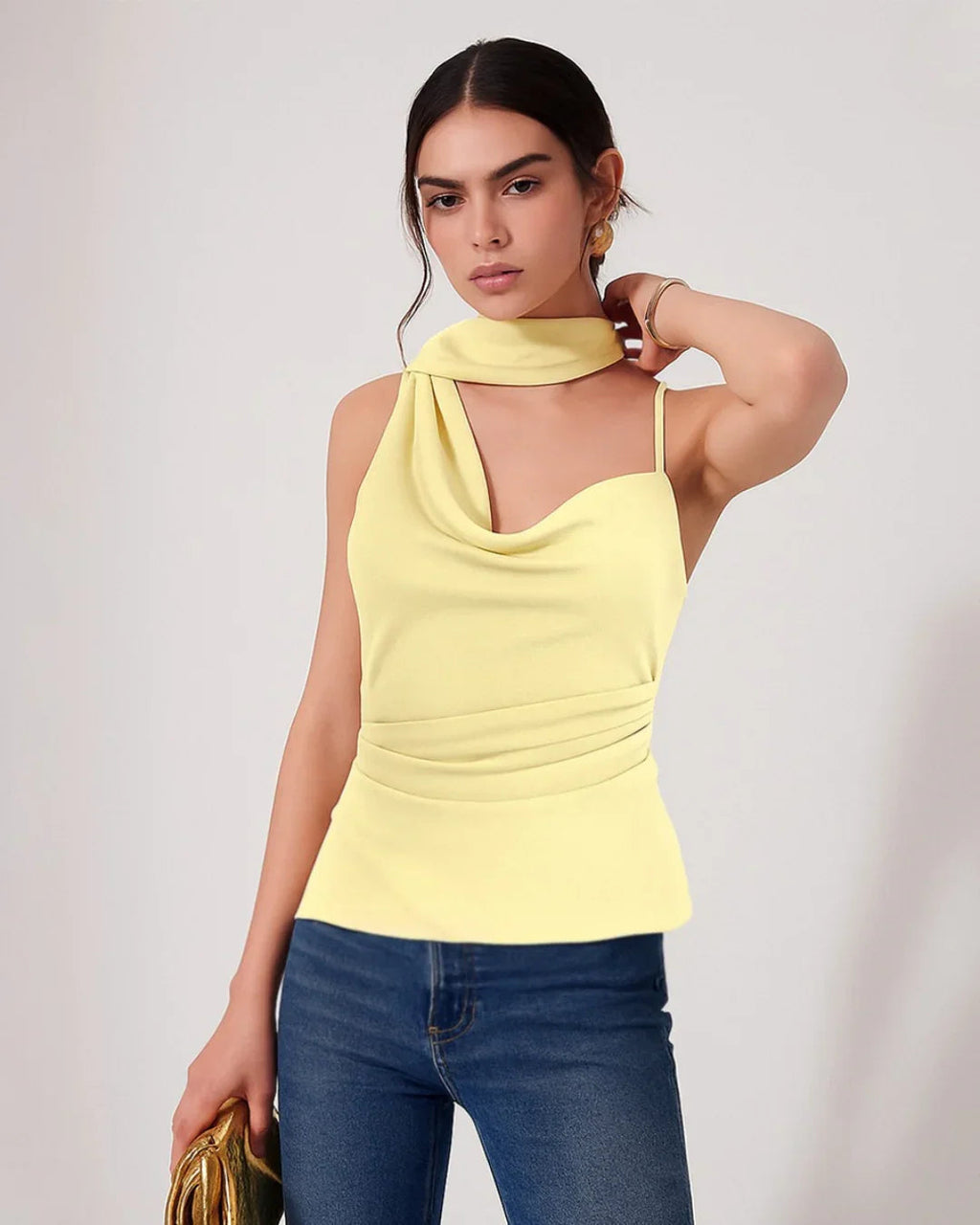Vanilla One-Shoulder Draped Scarf Top