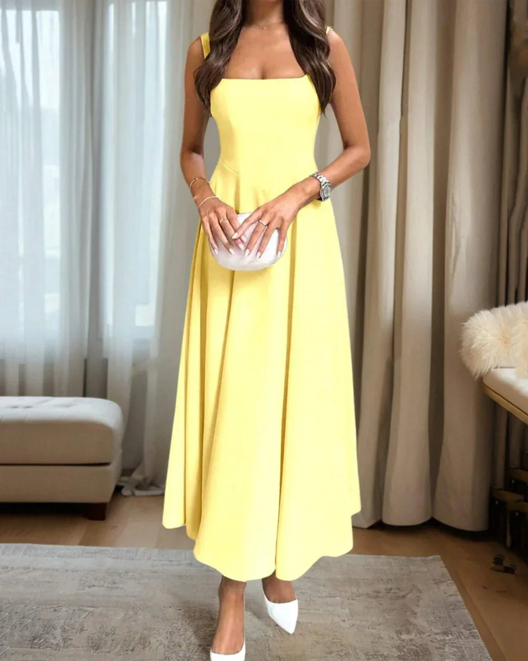 Vanilla Strapless Fit and Flare Midi Dress