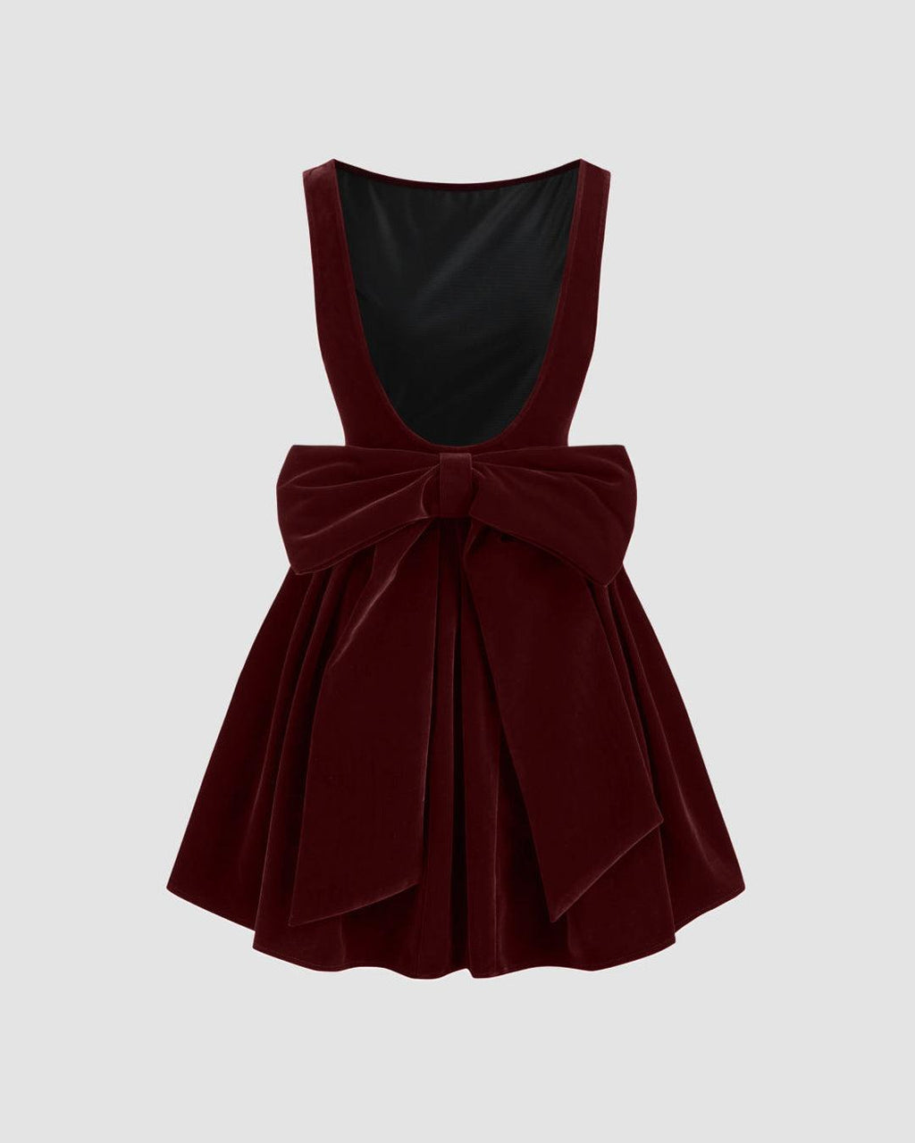 Velvet Boat Neck Bowknot Backless Short Midi Dress In Cherry Red