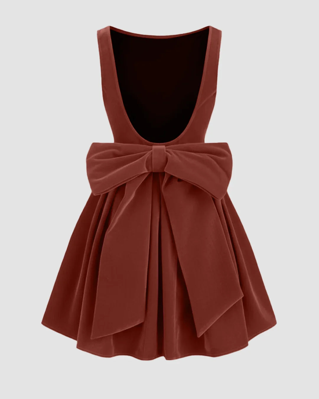 Velvet Boat Neck Bowknot Backless Short Midi Dress In Rose