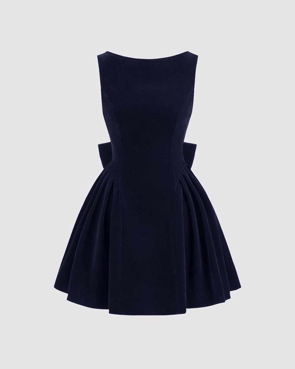 Velvet Boat Neck Bowknot Backless Short Mini Dress In Navy Blue