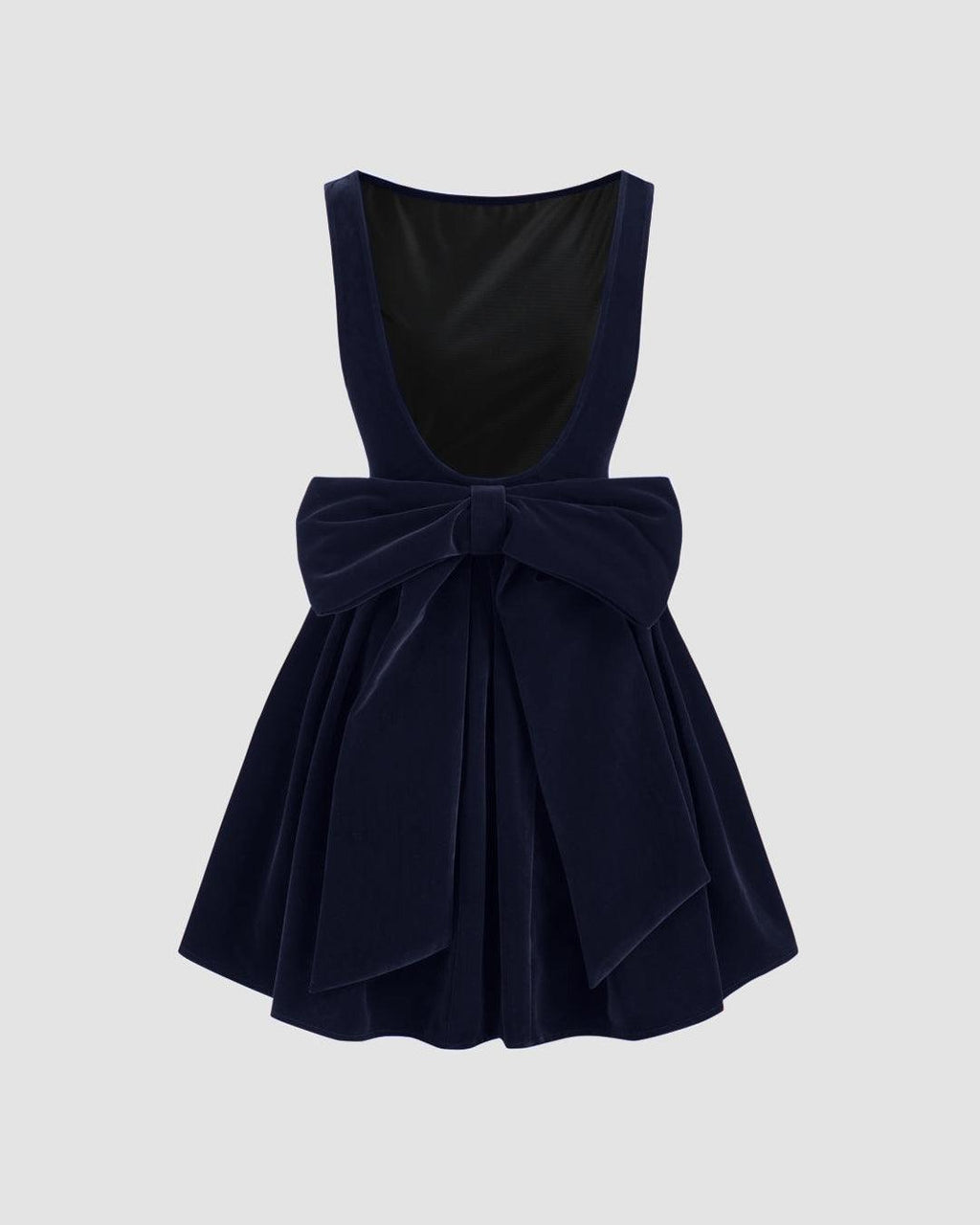 Velvet Boat Neck Bowknot Backless Short Mini Dress In Navy Blue