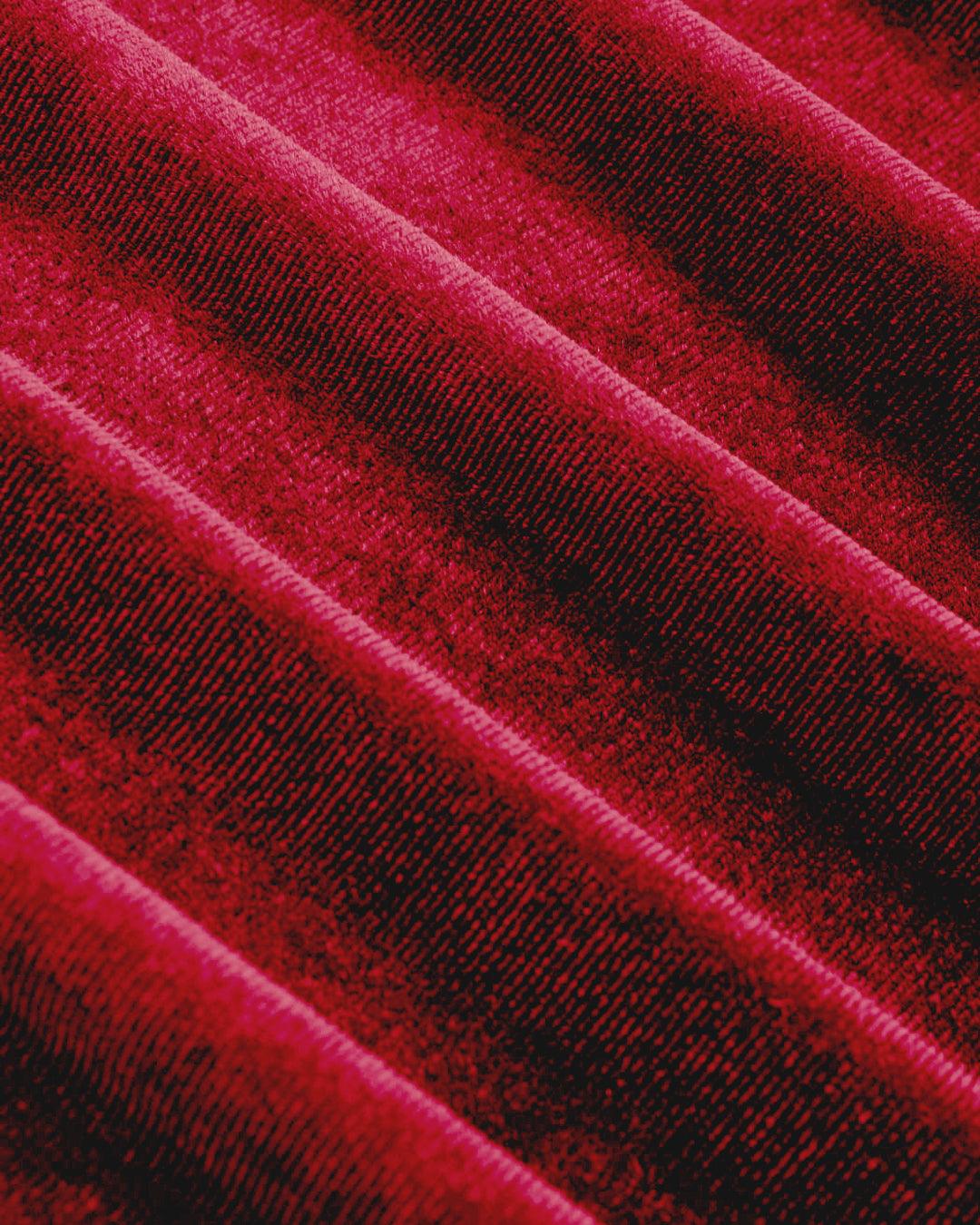 Velvet Cowl Neck Solid Ruffle Maxi Dress In Red