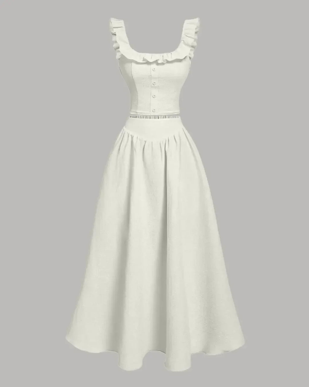Vintage Style Sleeveless Top And Skirt Set in Beige