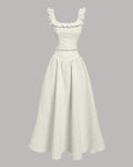 Vintage Style Sleeveless Top And Skirt Set in Beige