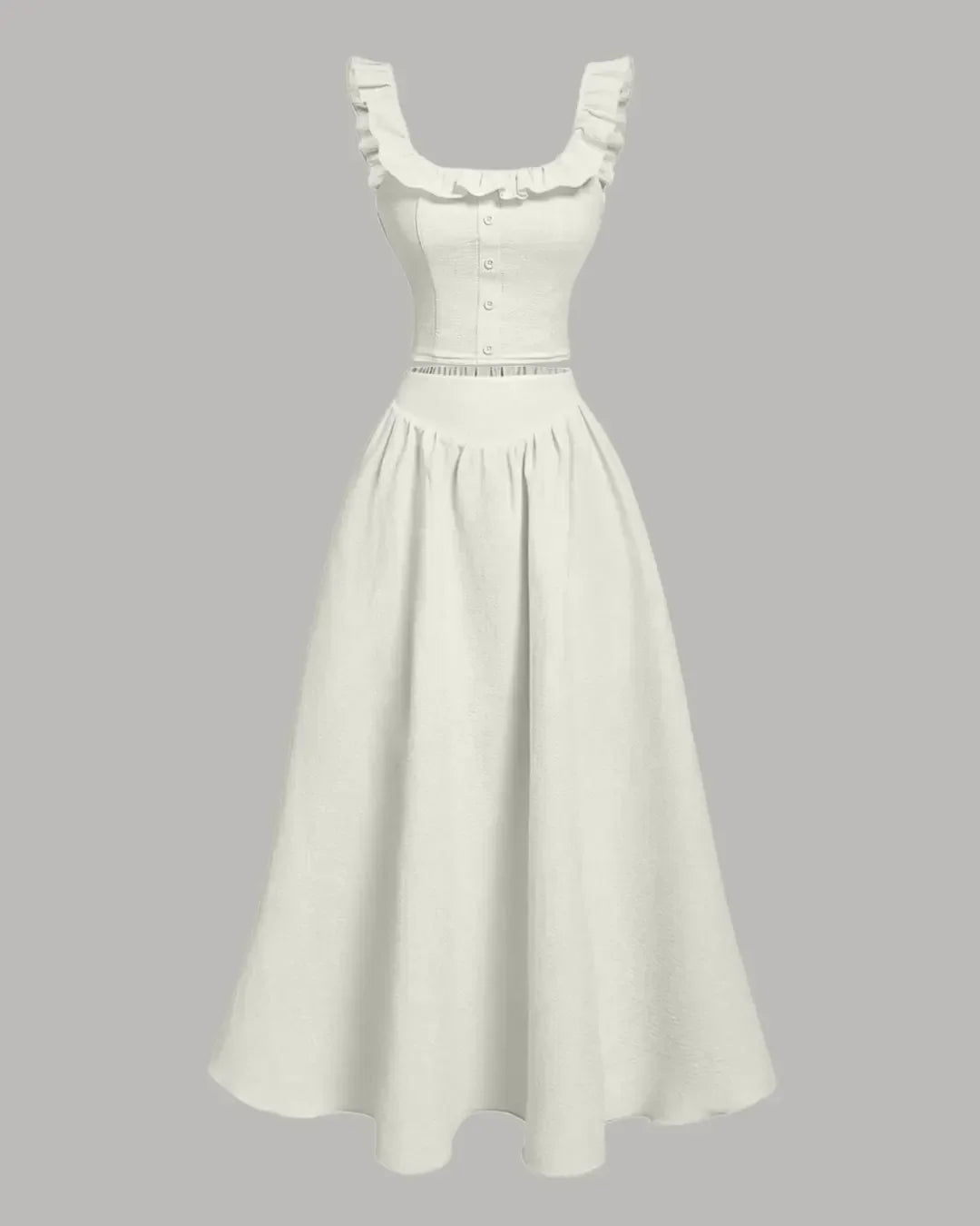 Vintage Style Sleeveless Top And Skirt Set in Beige