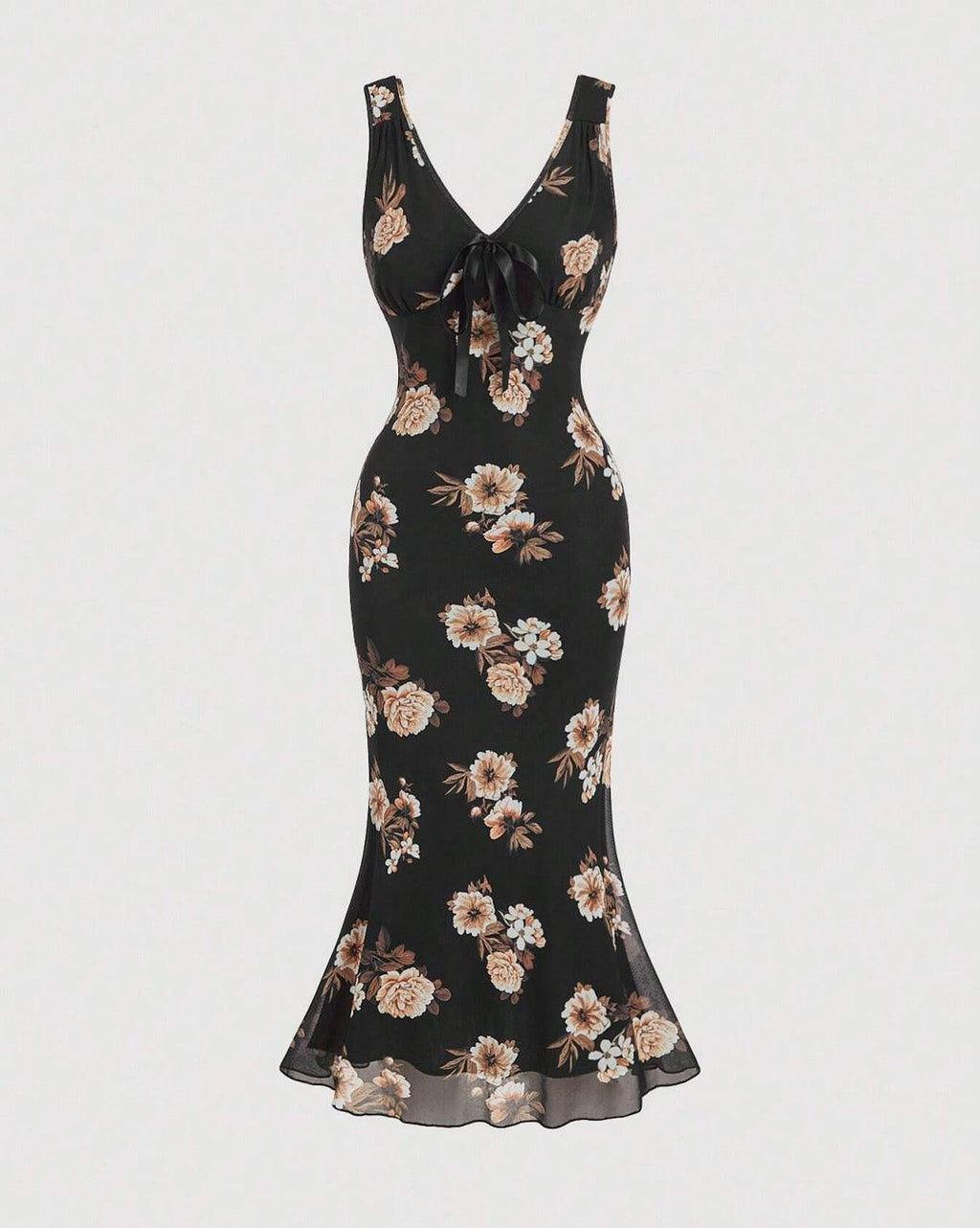 Sleeveless V-Neck Floral Midi Printed Dress