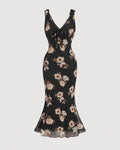 Sleeveless V-Neck Floral Midi Printed Dress